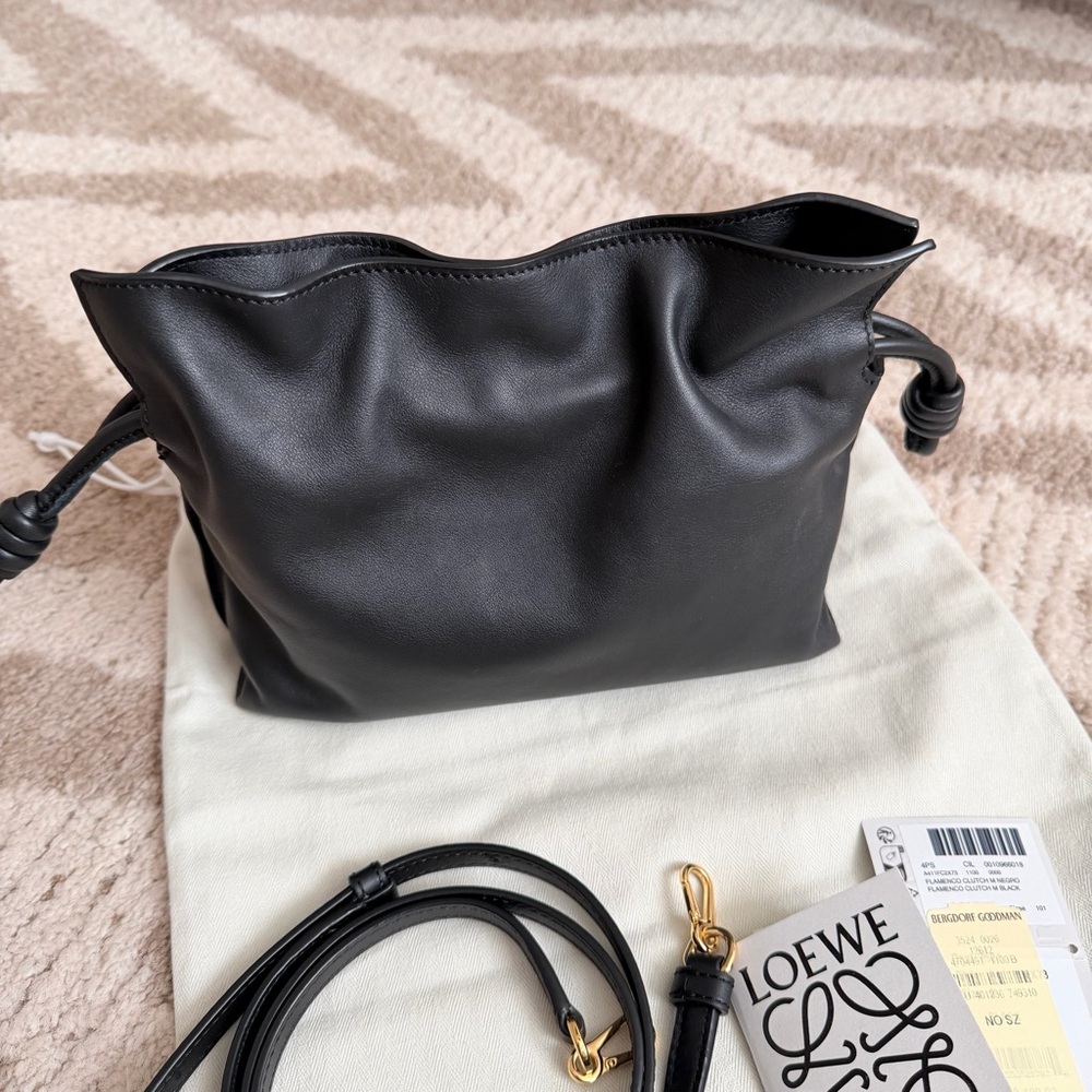 Loewe Mini Flamenco Black Leather Shoulder Bag or Clutch with Gold Logo - Picture 2 of 5
